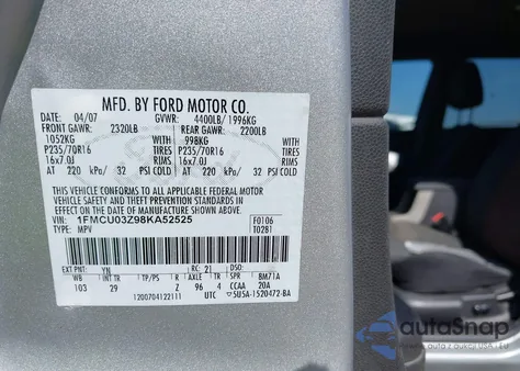 2008 Ford Escape Xlt z USA, uszkodzony, nr VIN 1FMCU03Z98KA52525